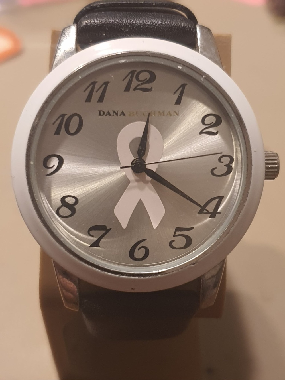 🦋10/$20🦋 Dana Buchman Silver/White Leather Breast Cancer Awareness Women's Watch